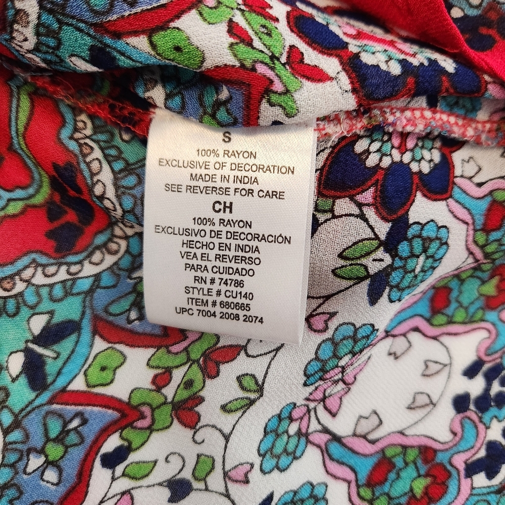 BILA Peasant V Neck Embroidery Paisley Sequins Blue Red Blouse Size Small - Picture 6 of 7